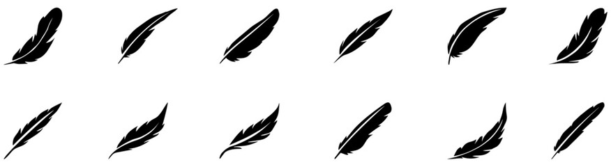 Feather icon. Bird feather icon set. Feather black silhouette Vector illustration. EPS 10