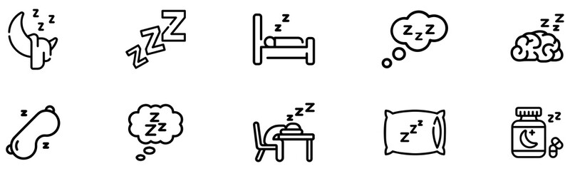 Sleep icon set. Sleeping icon Linear icon collection. Editable stroke. Vector illustration. EPS 10
