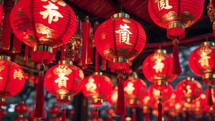 Naklejka premium Chinese lanterns during new year festival. Chinese New Year , New Year banner Concept and happy new Year Chinese 2025. Ai Generative.