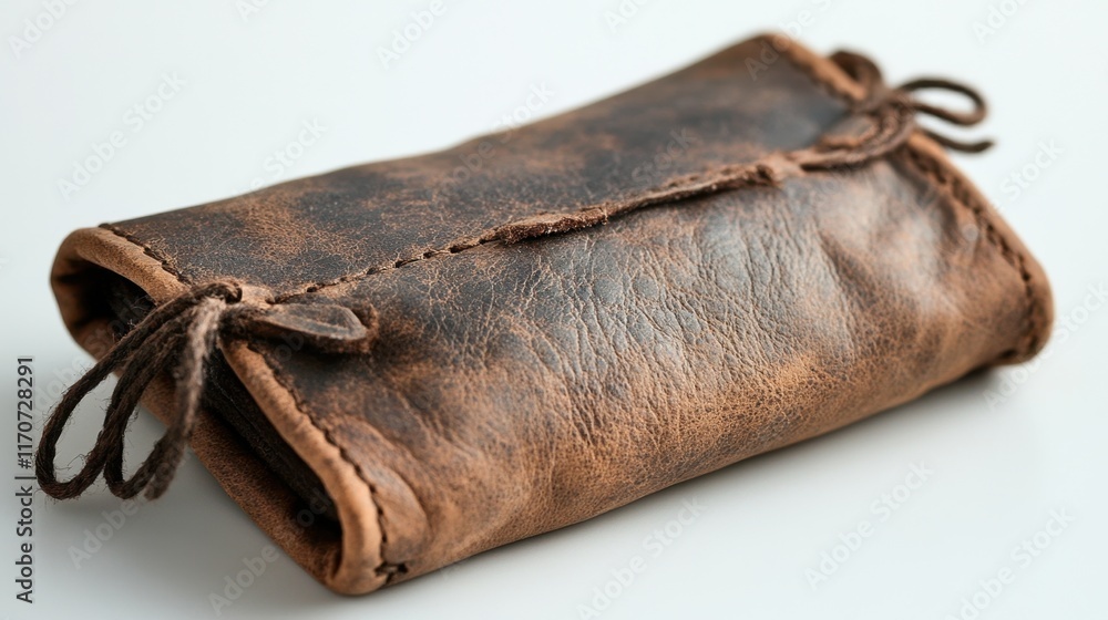 Poster elegant handmade leather wallet resting on a clean surface surrounded by soft natural light. generat