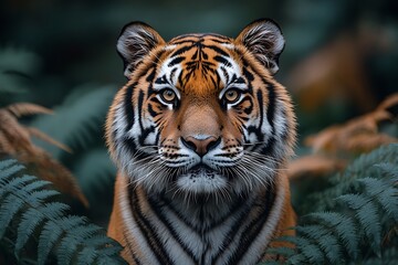 Fototapeta premium Majestic Tiger Resting in Lush Grass