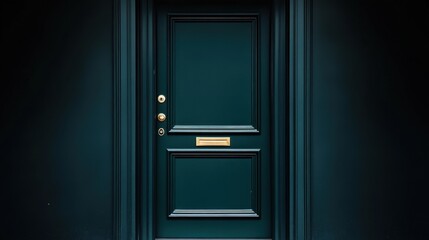 Elegant Dark Green Door with Classic Trim and Brass Mail Slot