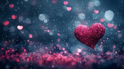 red and pink hearts with sparkles for Valentine's Day greeting cards