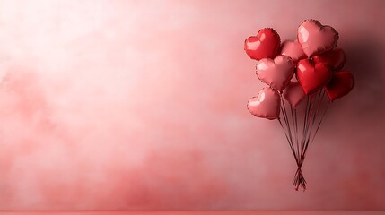 Valentine's Day heart-shaped balloons with space for text in red and pink theme