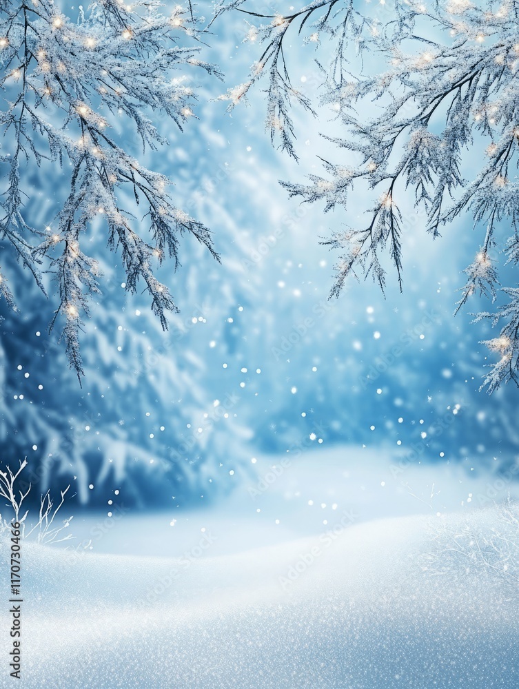 Poster snow falling on pine branches creating a winter wonderland