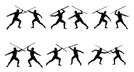 A set of javelin throw vector silhouette
