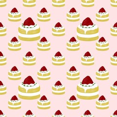 Mini cakes with sweet cream filling and strawberries on top