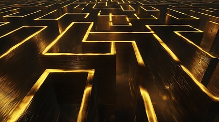 A maze made of gold with a dark background