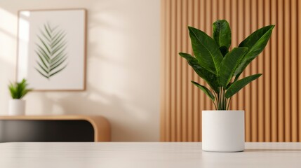 Fototapeta premium Indoor Green Plant in Modern Minimalistic Home Interior Design