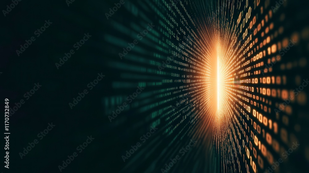 Aufkleber glowing data stream of binary code in digital space