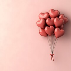 Valentine's Day heart-shaped balloons on pink background