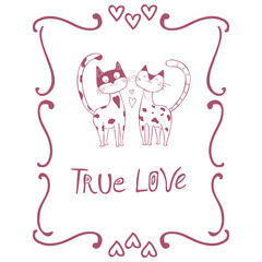 Whimsical Cards for Valentines Day. Line Art Illustration.