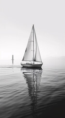 minimalist sailboat silhouette on tranquil sea black and white fine art photography