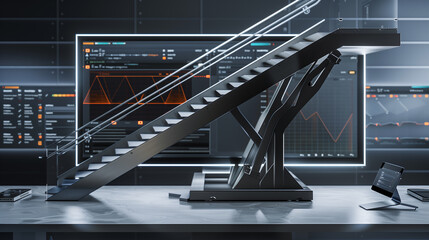 Fototapeta premium A 3D digital design of an LSF staircase with an ultra-modern steel frame.