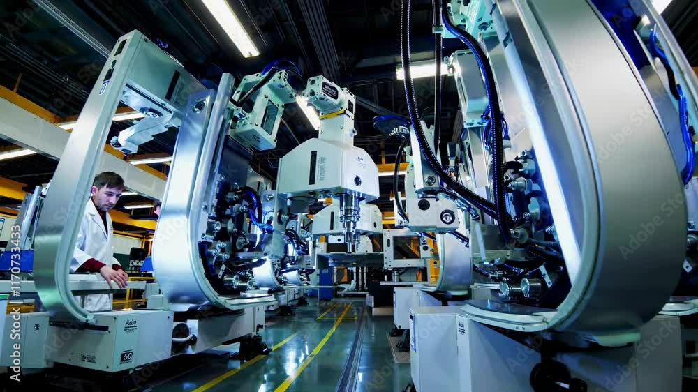 Fototapete advanced robotics and automation in a modern manufacturing facility with precision machinery and ass