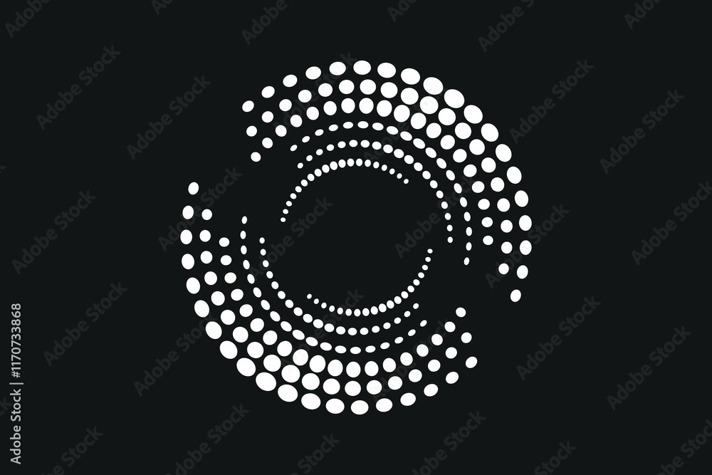 Poster Halftone dots in circle form. Round logo, design element or icon. Vector dotted frame. Round logo. Vector dotted frame. Design element or icon.