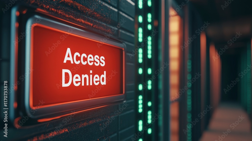 Poster digital security concept featuring access denied sign in data center