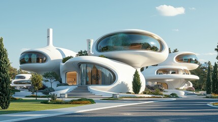 Obraz premium A futuristic city park featuring lush greenery maintained by automated drones. The park is filled with holographic art installations and robotic playgrounds where children and adults enjoy themselves 