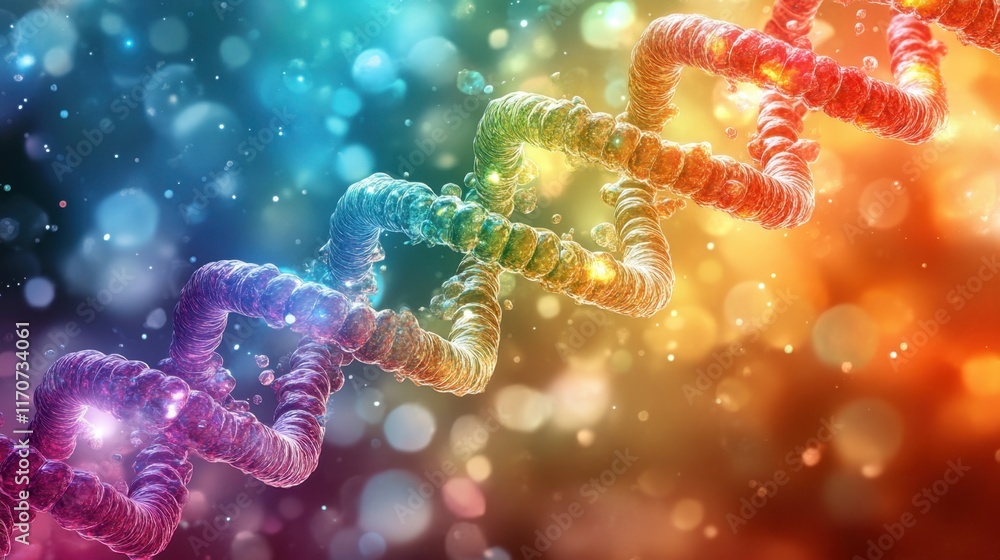 Poster colorful abstract representation of dna structure intertwining in a vibrant digital artwork with mes