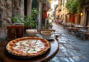 Delicious Pizza And Drinks Enjoyed Outdoors In Italy