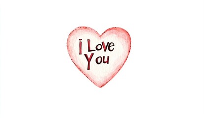 Obraz premium Watercolor painting red heart isolated on white background with i love you text words confession. Valentine symbol. Romantic affection. Romance, sentimentality. 14 February.