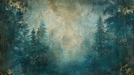 Fototapeta premium Enigmatic Forest Scene in Teal and Gold Hues