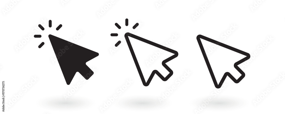 Aufkleber Cursor icons set arrow forms, mouse click cursor set, arrow pointer. Computer mouse click cursor gray arrow icons set. Cursor icon. Computer click icon.