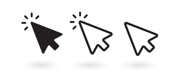 Cursor icons set arrow forms, mouse click cursor set, arrow pointer. Computer mouse click cursor gray arrow icons set. Cursor icon. Computer click icon.