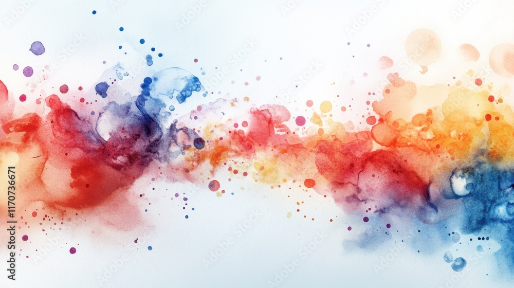 Poster vibrant abstract art showcasing colorful splashes and fluid shapes dancing across a white canvas ful