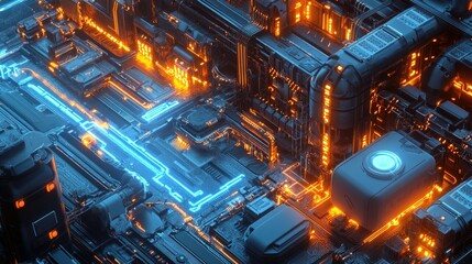 Fototapeta premium Cyberpunk Circuitry: A Glowing Digital Landscape