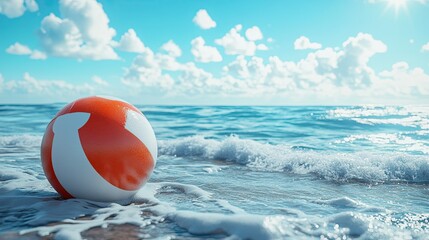 Naklejka premium Beach Ball on the Shore: A Summer Day's Serenity