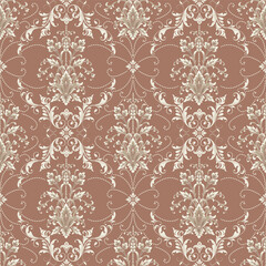 Damask Mocha Mousse seamless pattern element. Vector classical luxury old fashioned damask ornament, royal victorian seamless texture for wallpapers, textile. Vintage floral baroque template.