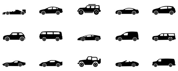 Car icon. Car type icons set. Model automobile. Various vehicle icon. Car body types. Vector illustration. EPS 10