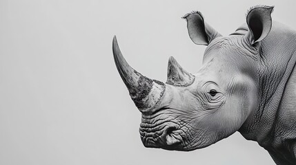 Fototapeta premium A white rhino. Rhinoceros with big horns isolated on grey background