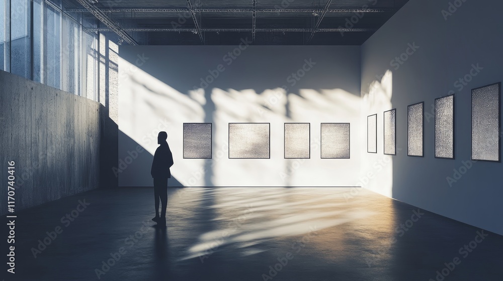 Poster artistic gallery with moving shadows on walls and empty space