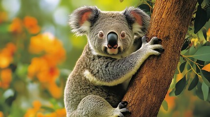 Obraz premium A wild Koala climbing a tree
