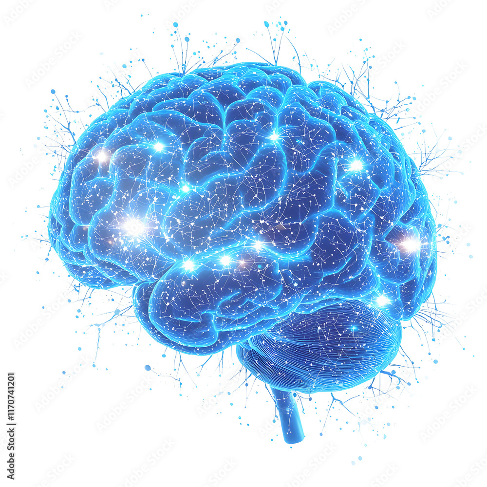 Wall mural brain in blue working with top performance. isolated on transparent background