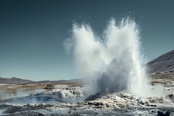 Majestic Geyser Eruption Displaying Nature's Raw Geothermal Power Amidst a Rugged, Pristine Landscape