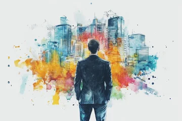 Photo sur Plexiglas Creative Business Vision in Watercolor Style Depicting Cityscape