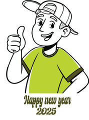 Happy Boy Giving a Thumbs Up for a Happy New Year 2025