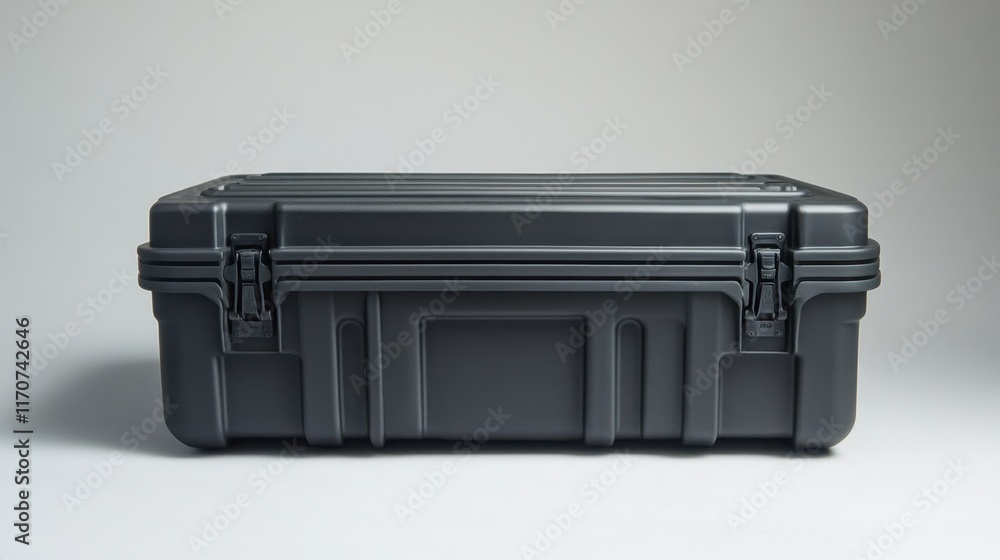 Poster sturdy grey storage case ready for adventure in a minimalist setting for organization and protection