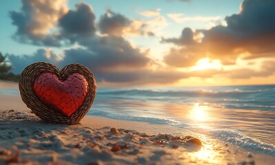 Fototapeta premium A Heart-Shaped Object on a Beach, Evoking Love and Tranquility