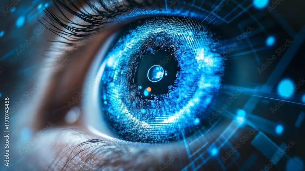 Aufkleber digital eye viewpoint of information data flow representing technology