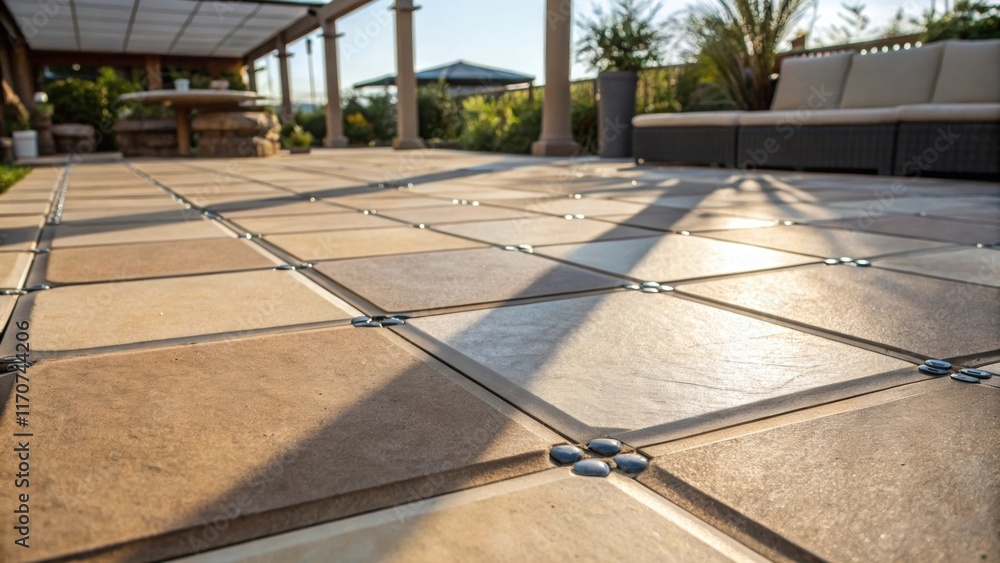 Aufkleber a captivating closeup of an outdoor patio features ceramic tiles arranged with clear spacers that de