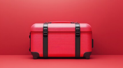 Vibrant red suitcase stands out against a bold red background, ready for new adventures and journeys ahead. Generative AI