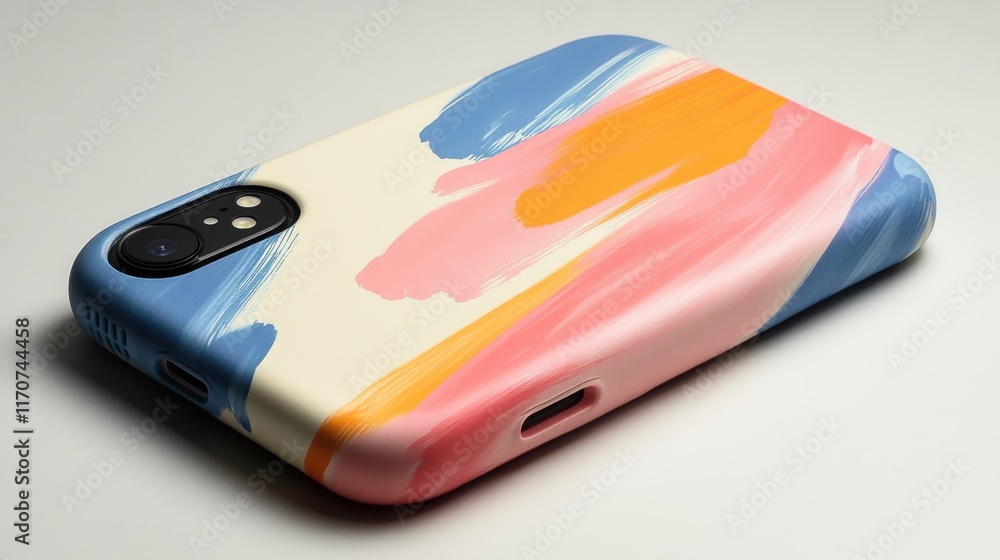 Poster bright and artistic mobile phone case showcasing a vivid design with colorful brush strokes in a mod