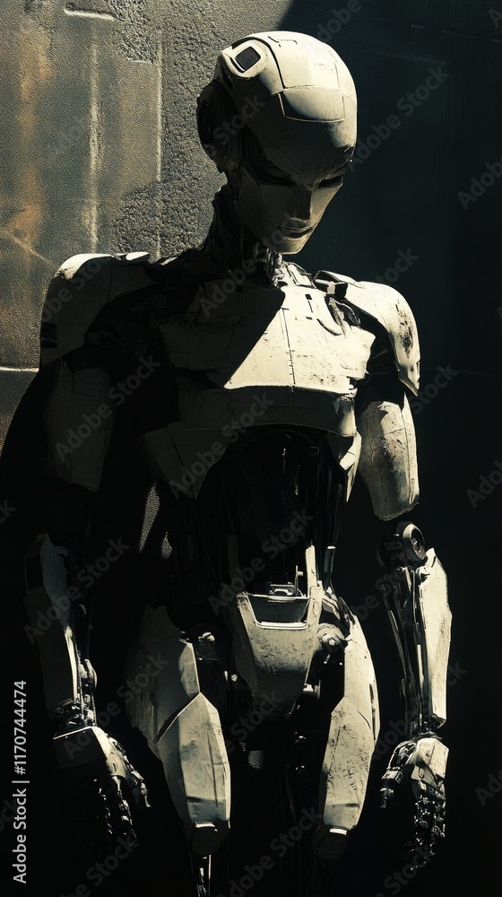 Canvas Prints robot with a white body and black head stands in front of a wall
