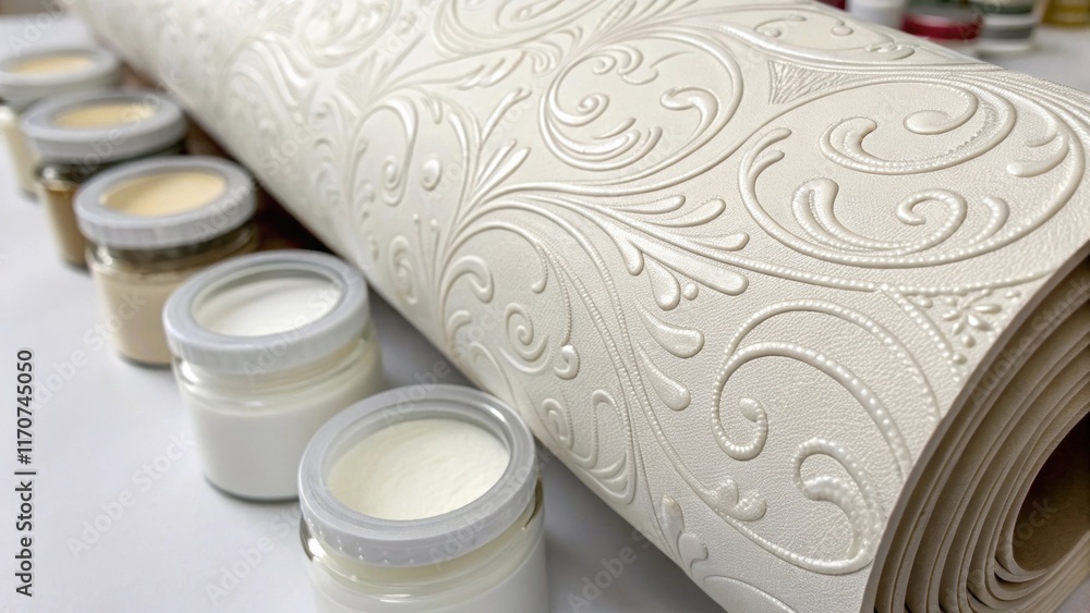 Poster a closeup captures the texture of an intricately designed wallpaper roll the delicate embossing catc