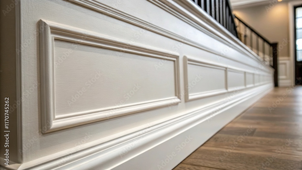 Poster a closeup focusing on a series of minimalist trim moldings showcasing their clean lines and smooth f