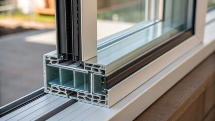 A closeup of an energyefficient window pane showing intricate gasfilled cavities sandwiched between two layers of glass. The thin lowemissivity coating is ly visible allowing for